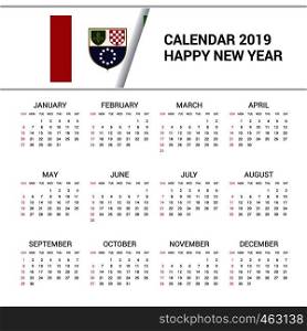Calendar 2019 Bosnia and Herzegovina Flag background. English language