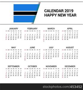Calendar 2019 Botswana Flag background. English language