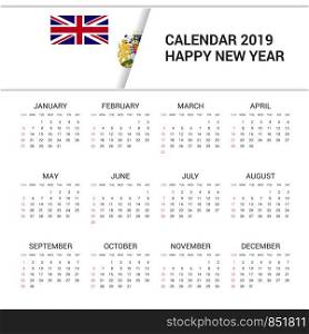 Calendar 2019 British antarctic Territory Flag background. English language