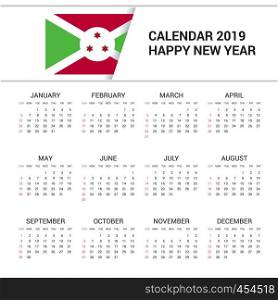 Calendar 2019 Burundi Flag background. English language
