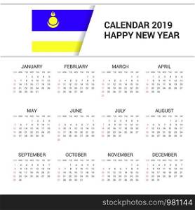 Calendar 2019 Buryatia Flag background. English language