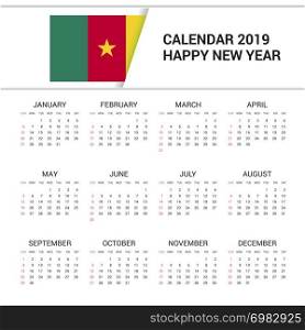 Calendar 2019 Cameroon Flag background. English language