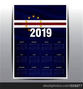 Calendar 2019 Cape Verde Flag background. English language