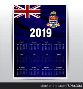 Calendar 2019 Cayman Islands Flag background. English language