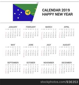 Calendar 2019 Christmas island Flag background. English language
