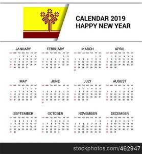 Calendar 2019 Chuvashia Flag background. English language