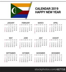 Calendar 2019 Comoros Flag background. English language
