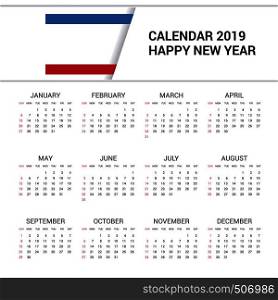 Calendar 2019 Crimea Flag background. English language