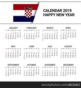 Calendar 2019 Croatia Flag background. English language