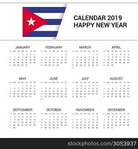 Calendar 2019 Cuba Flag background. English language