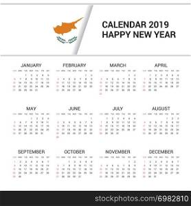 Calendar 2019 Cyprus Flag background. English language