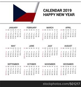 Calendar 2019 Czech Republic Flag background. English language