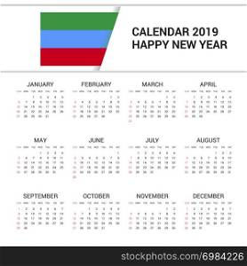 Calendar 2019 Dagestan Flag background. English language