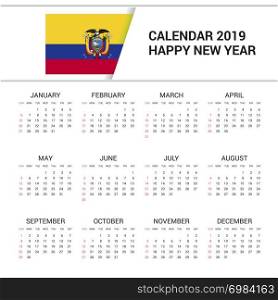 Calendar 2019 Ecuador Flag background. English language