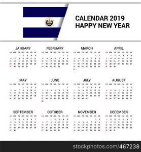 Calendar 2019 El Salvador Flag background. English language