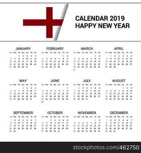 Calendar 2019 England Flag background. English language