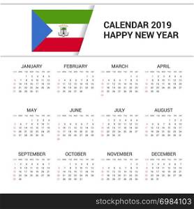 Calendar 2019 Equatorial Guinea Flag background. English language