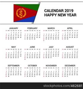 Calendar 2019 Eritrea Flag background. English language