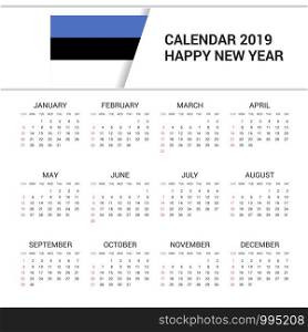 Calendar 2019 Estonia Flag background. English language