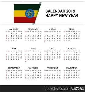 Calendar 2019 Ethiopia Flag background. English language