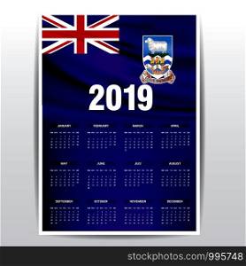 Calendar 2019 Falkland Islands Flag background. English language