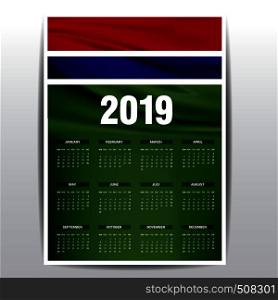 Calendar 2019 Gambia Flag background. English language