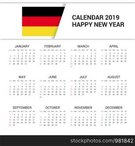 Calendar 2019 Germany Flag background. English language