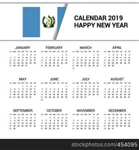 Calendar 2019 Guatemala Flag background. English language