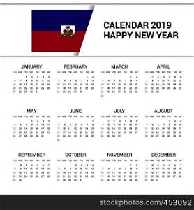 Calendar 2019 Haiti Flag background. English language