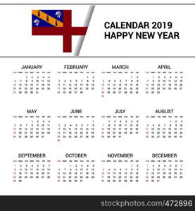 Calendar 2019 Herm Flag background. English language