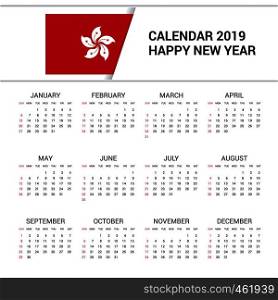 Calendar 2019 Hongkong Flag background. English language