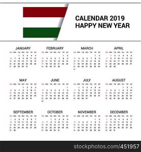 Calendar 2019 Hungary Flag background. English language
