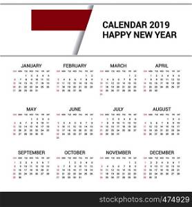 Calendar 2019 Indonesia Flag background. English language