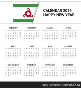 Calendar 2019 Ingushetia Flag background. English language