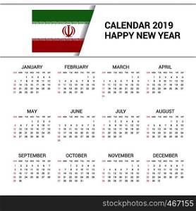 Calendar 2019 Iran Flag background. English language