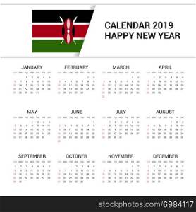 Calendar 2019 Kenya Flag background. English language