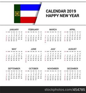 Calendar 2019 Khakassia Flag background. English language