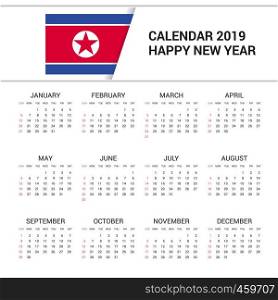 Calendar 2019 Korea North Flag background. English language