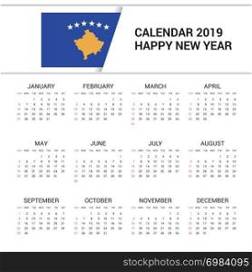 Calendar 2019 Kosovo Flag background. English language