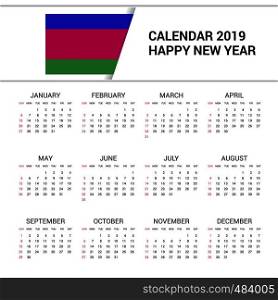 Calendar 2019 Kuban Peoples Republic Flag background. English language