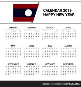 Calendar 2019 Laos Flag background. English language