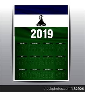 Calendar 2019 Lesotho Flag background. English language