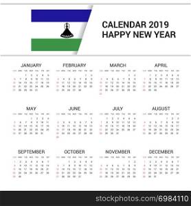 Calendar 2019 Lesotho Flag background. English language
