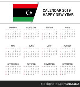 Calendar 2019 Libya Flag background. English language