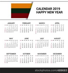 Calendar 2019 Lithuania Flag background. English language