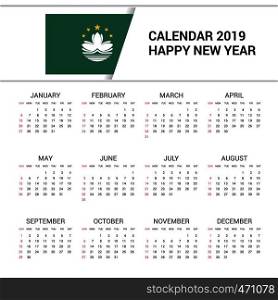 Calendar 2019 Macau Flag background. English language