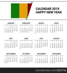 Calendar 2019 Mali Flag background. English language