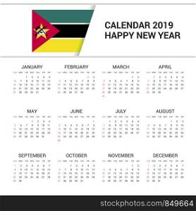 Calendar 2019 Mozambique Flag background. English language