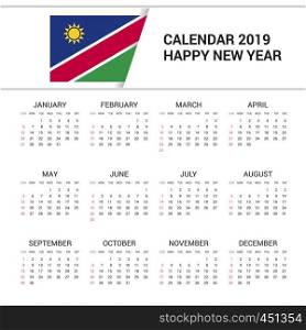 Calendar 2019 Namibia Flag background. English language