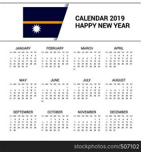 Calendar 2019 Nauru Flag background. English language